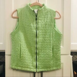 Kiko Comfort Women’s Neon Light Green Silk Quilted Puffer Vest Full Zip Size S
